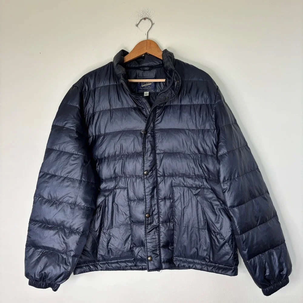 J Crew Navy Blue quilted down puffer jacket Winter Preppy Ski Size Large